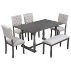 Ensemble de salle à manger 6 places avec banc, table rectangulaire et 4 chaises rembourrées pour la cuisine