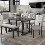Ensemble de salle à manger 6 places avec banc, table rectangulaire et 4 chaises rembourrées pour la cuisine