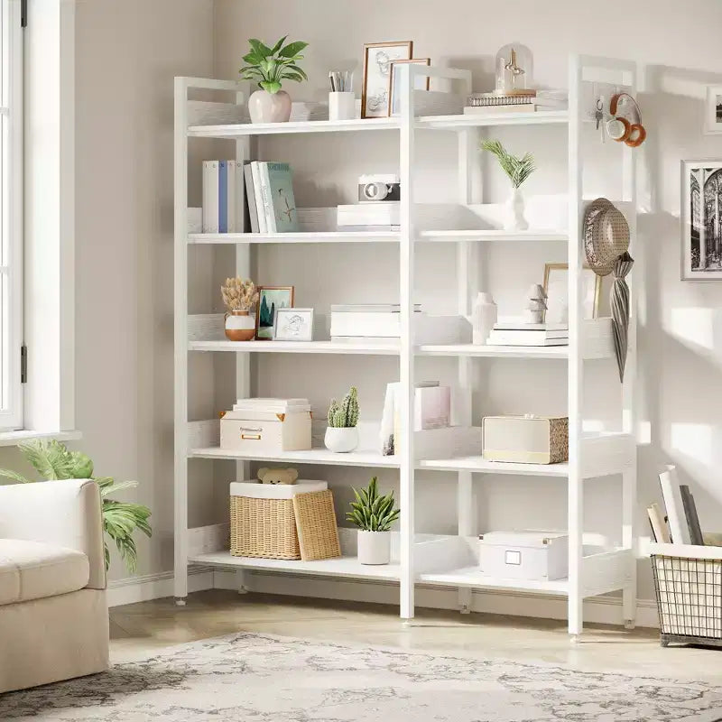Étagère d'angle convertible à 5 niveaux, Bibliothèque industrielle en forme de L avec rangement pour la maison, le bureau et le salon