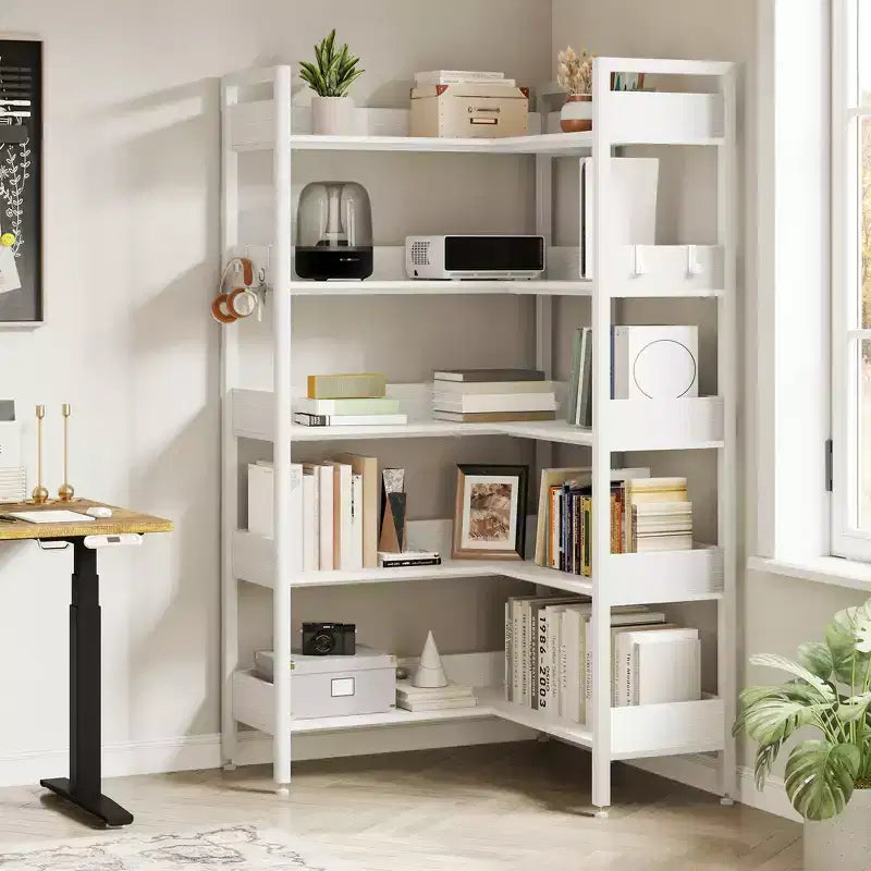 Étagère d'angle convertible à 5 niveaux, Bibliothèque industrielle en forme de L avec rangement pour la maison, le bureau et le salon
