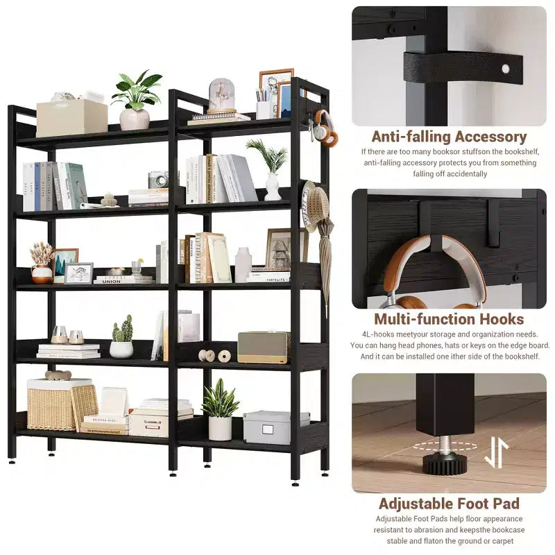 Étagère d'angle convertible à 5 niveaux, Bibliothèque industrielle en forme de L avec rangement pour la maison, le bureau et le salon