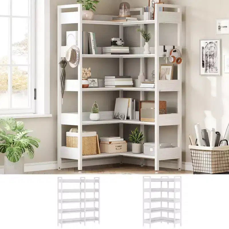 Étagère d'angle convertible à 5 niveaux, Bibliothèque industrielle en forme de L avec rangement pour la maison, le bureau et le salon
