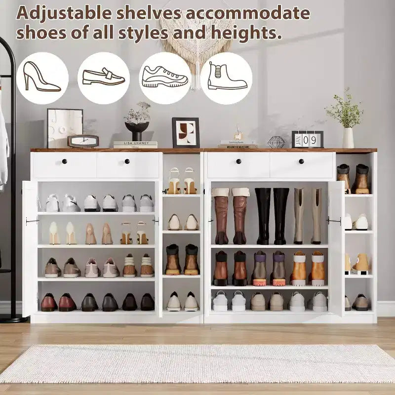 Meuble à Chaussures Acekool - Organiseur Moderne avec Portes, Étagères Réglables pour Entrée, Peut Contenir 18 à 24 Paires, Naturel