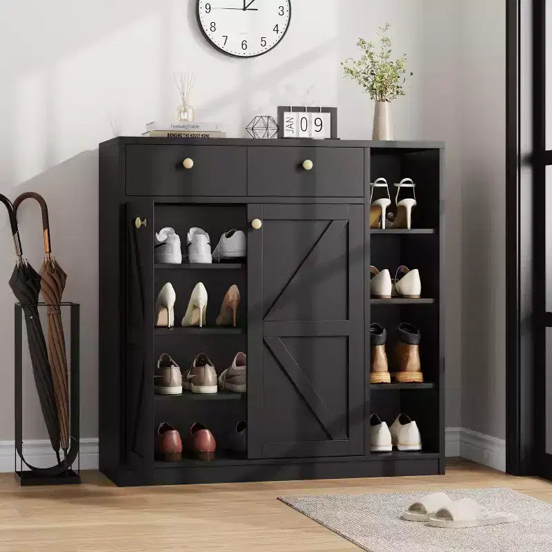 Meuble à Chaussures Acekool - Organiseur Moderne avec Portes, Étagères Réglables pour Entrée, Peut Contenir 18 à 24 Paires, Naturel