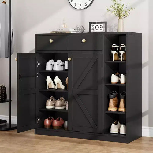 Acekool Shoe Storage Cabinet - Modern Organizer with Doors, Adjustable Shelves for Entryway, Holds 18-24 Pairs, Natural