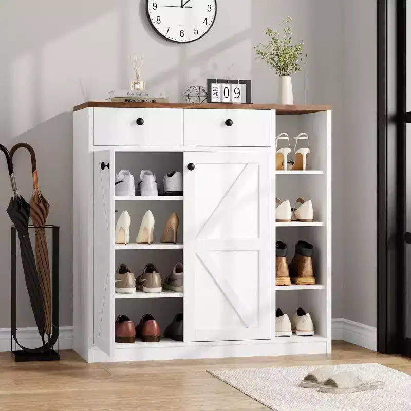 Meuble à Chaussures Acekool - Organiseur Moderne avec Portes, Étagères Réglables pour Entrée, Peut Contenir 18 à 24 Paires, Naturel