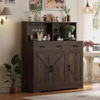 Buffet de salle à manger 59" style ferme avec portes de grange, 3 tiroirs et étagères, support pour micro-ondes, rangement moderne pour cuisine ou salle à manger