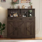 Buffet de salle à manger 59" style ferme avec portes de grange, 3 tiroirs et étagères, support pour micro-ondes, rangement moderne pour cuisine ou salle à manger