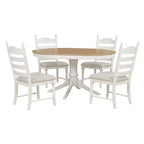 Ensemble Table à Manger Ronde Extensible pour 4, Style Ferme, avec 4 Chaises Rembourrées