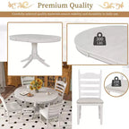 Ensemble Table à Manger Ronde Extensible pour 4, Style Ferme, avec 4 Chaises Rembourrées