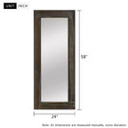 Miroir pleine longueur rectangulaire marron à bords larges en bois massif de 58x24 pouces, à angle droit et creux (sans support)