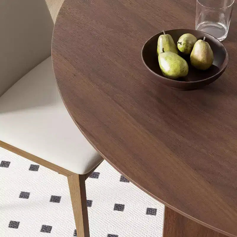 PexFix Table à manger ronde en bois massif de 59 x 59 cm avec finition noyer et pieds arqués élégants pour salles à manger et cuisines modernes
