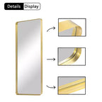 Miroir pleine longueur rectangulaire arrondi en alliage d'aluminium doré de 71x28 pouces (miroir profond - sans support)