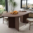 PexFix 67 x 33.5 Table de salle à manger de style ferme en bois massif avec pieds en V et plateau ovale en bois pour salles à manger modernes et réunions de famille Noyer