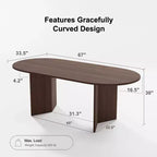 PexFix 67 x 33.5 Table de salle à manger de style ferme en bois massif avec pieds en V et plateau ovale en bois pour salles à manger modernes et réunions de famille Noyer