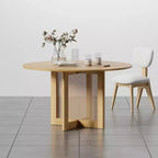 PexFix 52 x 52 Table de salle à manger de ferme ronde en bois naturel avec pieds en rotin tressé pour cuisine, bar, salon