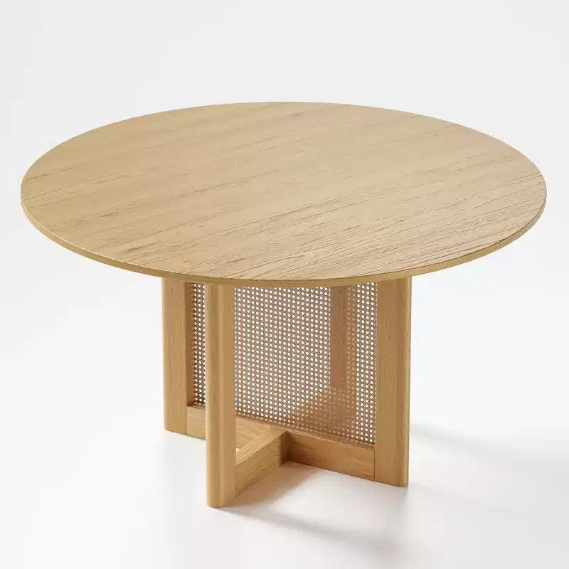 PexFix 52 x 52 Table de salle à manger de ferme ronde en bois naturel avec pieds en rotin tressé pour cuisine, bar, salon
