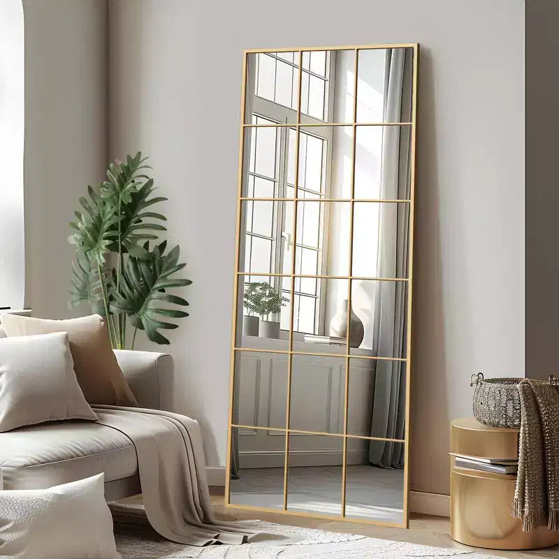 Miroir pleine longueur noir 67x28 pouces avec cadre en fer et micro-arche à angle droit (sans support)