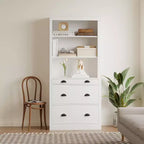 Bibliothèque moderne Acekool avec 3 tiroirs et 3 étagères, meuble de rangement blanc, base large, sécurité anti-basculement, pour salon, chambre, bureau