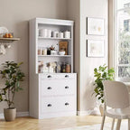 Bibliothèque moderne Acekool avec 3 tiroirs et 3 étagères, meuble de rangement blanc, base large, sécurité anti-basculement, pour salon, chambre, bureau