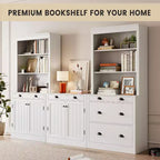 Bibliothèque moderne Acekool avec 3 tiroirs et 3 étagères, meuble de rangement blanc, base large, sécurité anti-basculement, pour salon, chambre, bureau
