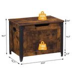 TROPOW Coffre avec couvercle, Coffre de rangement en bois, Banc de rangement avec charnières de sécurité, Cadre en métal, Banc à chaussures, Rangement, Marron
