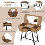 Coiffeuse Costway avec Miroir Rabattable Table de Maquillage avec Prises de Courant et Tiroir