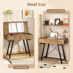 Coiffeuse Costway avec Miroir Rabattable Table de Maquillage avec Prises de Courant et Tiroir