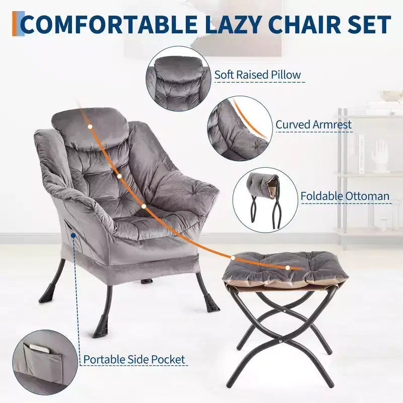 Fauteuil relax avec repose-pieds, Fauteuil de salon moderne, Fauteuil canapé de loisir, Fauteuil de lecture avec poche latérale pour salon, chambre, dortoir et bureau