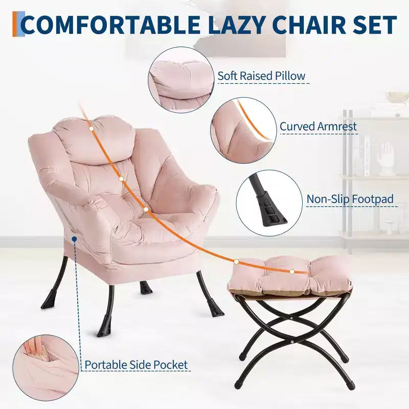 Fauteuil relax avec repose-pieds, Fauteuil de salon moderne, Fauteuil canapé de loisir, Fauteuil de lecture avec poche latérale pour salon, chambre, dortoir et bureau