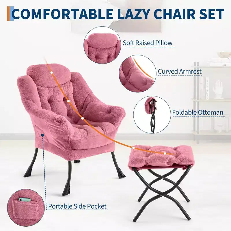 Fauteuil relax avec repose-pieds, Fauteuil de salon moderne, Fauteuil canapé de loisir, Fauteuil de lecture avec poche latérale pour salon, chambre, dortoir et bureau