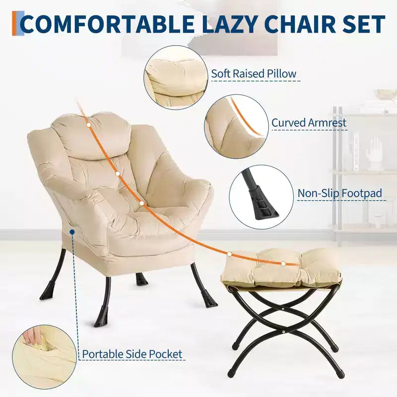 Fauteuil relax avec repose-pieds, Fauteuil de salon moderne, Fauteuil canapé de loisir, Fauteuil de lecture avec poche latérale pour salon, chambre, dortoir et bureau