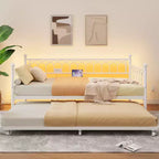 Lit de repos double avec lit gigogne, avec station de recharge et lumières LED, cadre de lit de jour en métal avec lit gigogne coulissant pour salon, chambre à coucher, chambre d'amis, appartement