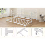 Lit de repos double avec lit gigogne, avec station de recharge et lumières LED, cadre de lit de jour en métal avec lit gigogne coulissant pour salon, chambre à coucher, chambre d'amis, appartement