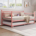 Lit de repos double avec lit gigogne, avec station de recharge et lumières LED, cadre de lit de jour en métal avec lit gigogne coulissant pour salon, chambre à coucher, chambre d'amis, appartement