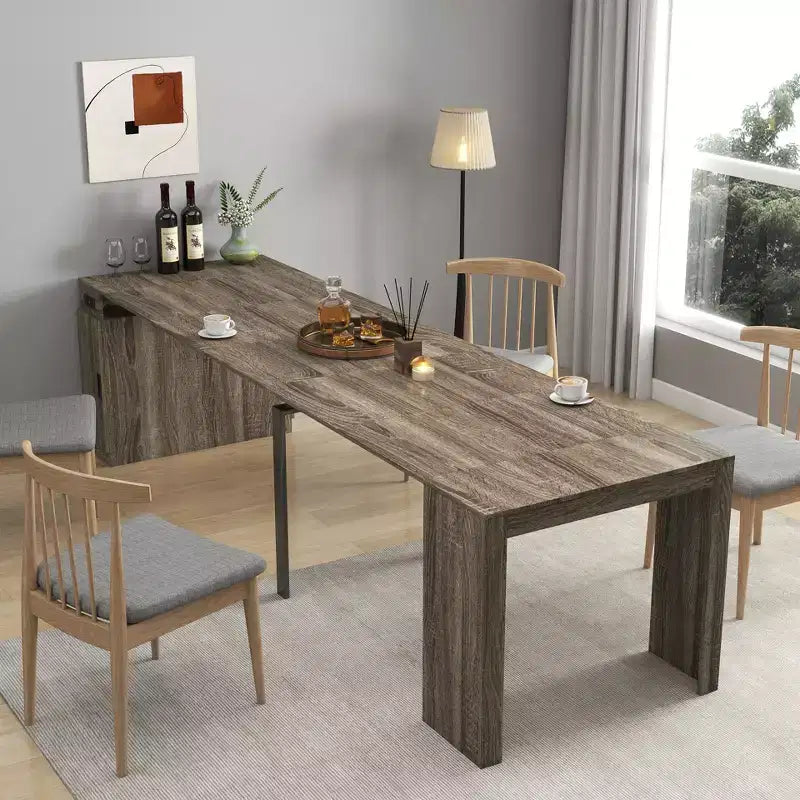 CLIHOME Table à manger extensible moderne multifonctionnelle avec prise, Table extensible peu encombrante avec rangement