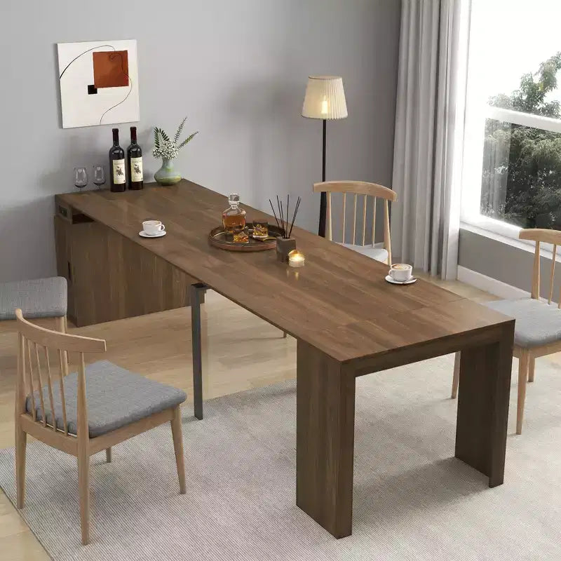 CLIHOME Table à manger extensible moderne multifonctionnelle avec prise, Table extensible peu encombrante avec rangement