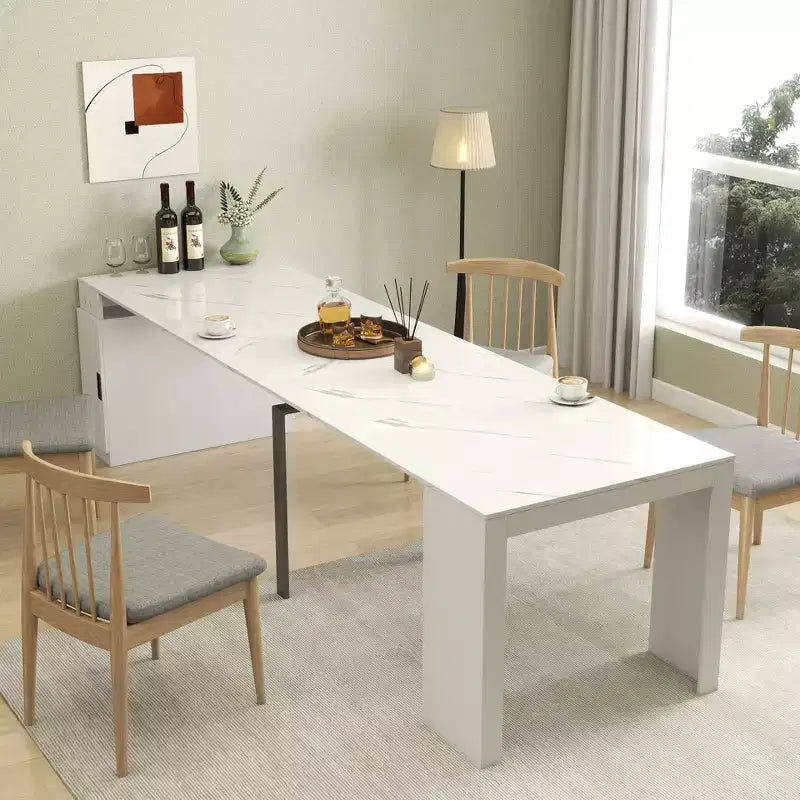 CLIHOME Table à manger extensible moderne multifonctionnelle avec prise, Table extensible peu encombrante avec rangement