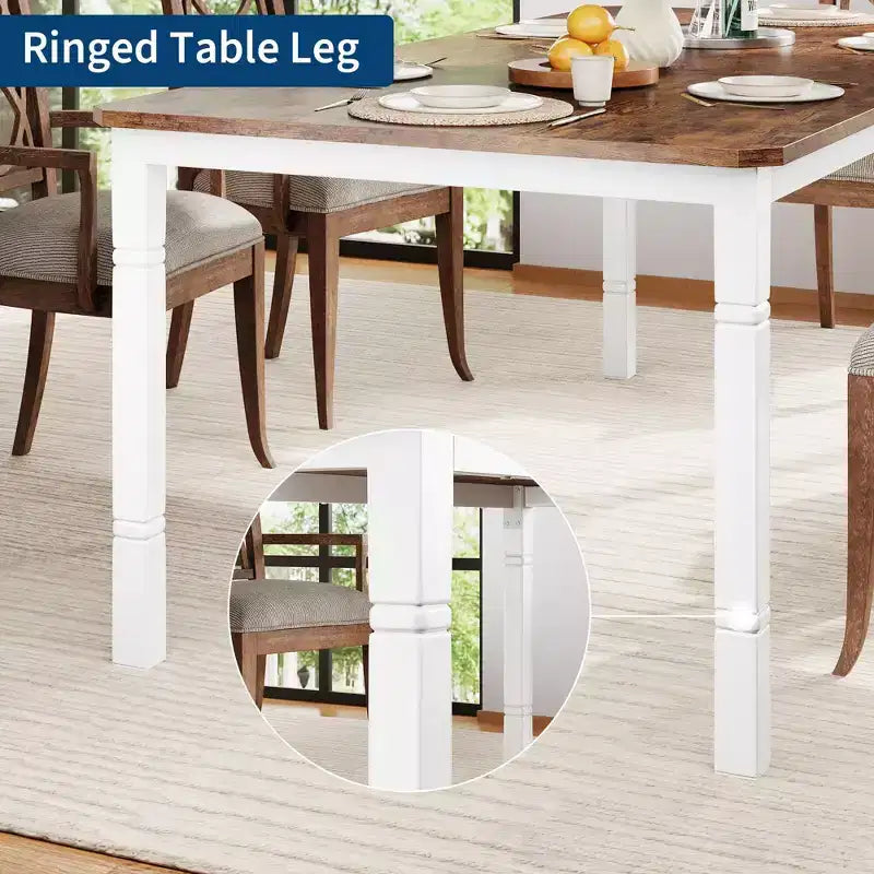 Grande table à manger industrielle de 198 cm pour 6 personnes avec pieds en métal robustes et coins chanfreinés pour salle à manger, cuisine et salon