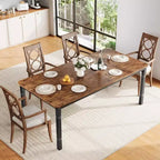 Grande table à manger industrielle de 198 cm pour 6 personnes avec pieds en métal robustes et coins chanfreinés pour salle à manger, cuisine et salon