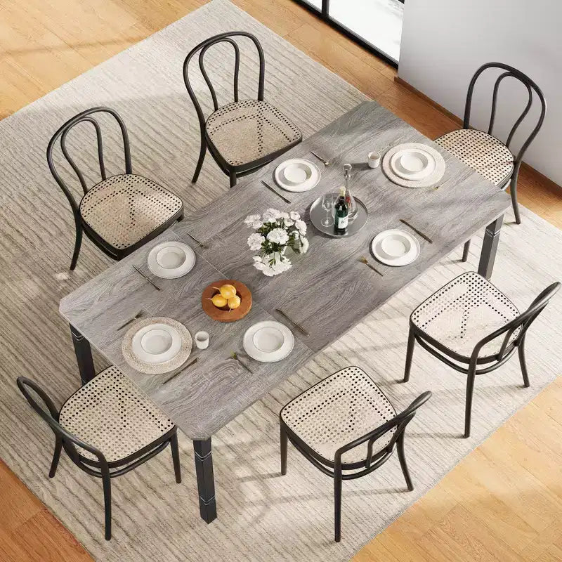 Grande table à manger industrielle de 198 cm pour 6 personnes avec pieds en métal robustes et coins chanfreinés pour salle à manger, cuisine et salon