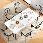 Grande table à manger industrielle de 198 cm pour 6 personnes avec pieds en métal robustes et coins chanfreinés pour salle à manger, cuisine et salon