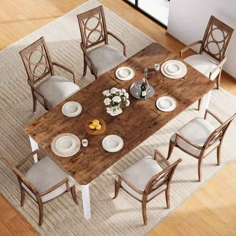Grande table à manger industrielle de 198 cm pour 6 personnes avec pieds en métal robustes et coins chanfreinés pour salle à manger, cuisine et salon