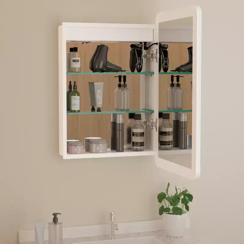 Armoire à pharmacie miroir à LED, montage en saillie ou encastré, éclairage à intensité variable 3 couleurs, anti-buée, USB et prise de courant