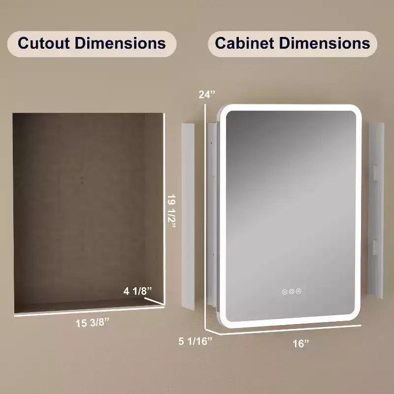 Armoire à pharmacie miroir à LED, montage en saillie ou encastré, éclairage à intensité variable 3 couleurs, anti-buée, USB et prise de courant