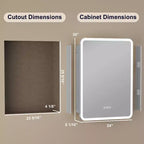 Armoire à pharmacie miroir à LED, montage en saillie ou encastré, éclairage à intensité variable 3 couleurs, anti-buée, USB et prise de courant