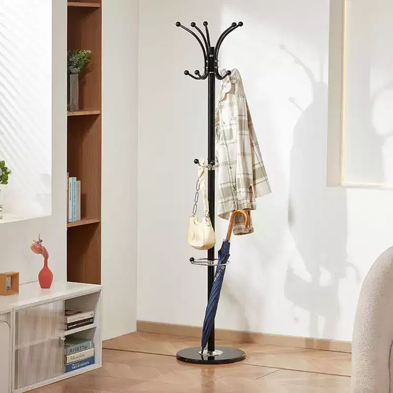 VEVOR Porte-Manteau Sur Pied, Porte-Manteaux en Métal avec Porte-Parapluie, Base Stable en Marbre & 14 Crochets, Arbre à Manteaux pour Hall d'Entrée, Chambre, Noir