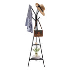 VEVOR Coat Rack, Freestanding Coats Rack Stand with 2 Shelves & 6 Hooks, Free Standing Hall Coat Tree for Entryway, Bedroom, Living Room, Black