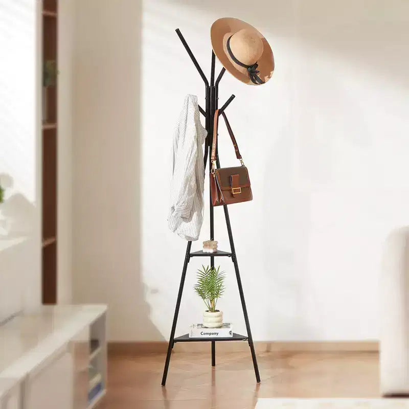 Porte-manteau VEVOR, porte-manteau autoportant avec 2 étagères et 6 crochets, portemanteau sur pied pour entrée, chambre, salon, noir
