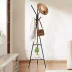 Porte-manteau VEVOR, porte-manteau autoportant avec 2 étagères et 6 crochets, portemanteau sur pied pour entrée, chambre, salon, noir